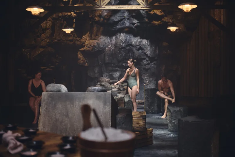The Sky body scrub station at Sky Lagoon